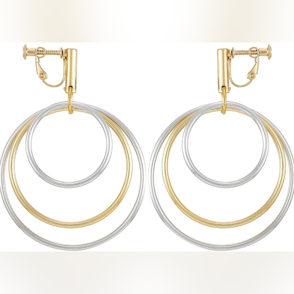 Vince Camuto Two-Tone Clip On Multi Hoop Earrings